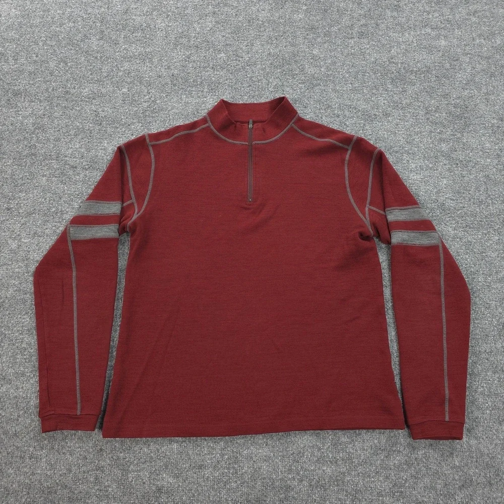 Kuhl Sweater Mens Large Red Team 1/4 Zip 100% Merino Wool Hiking Base Layer Top